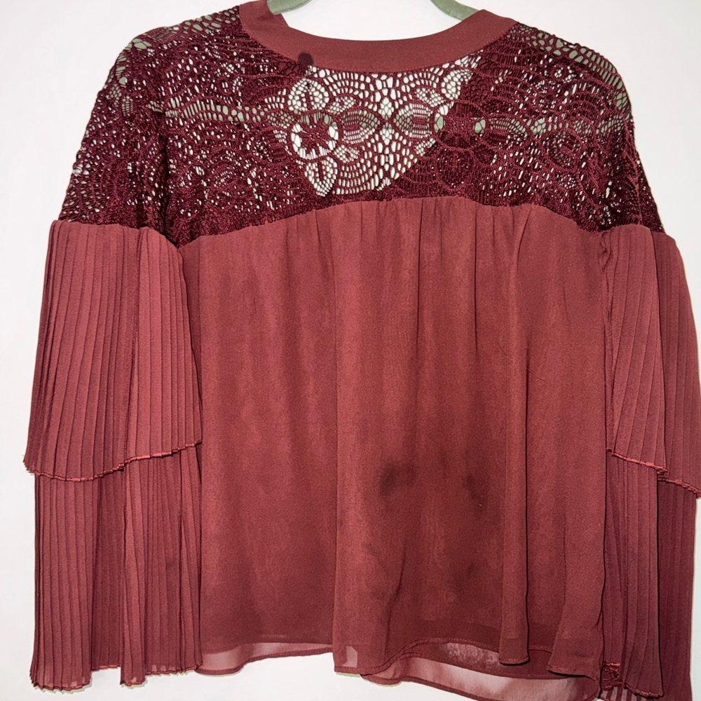 Elegant Lace Panel Blouse - Burgundy